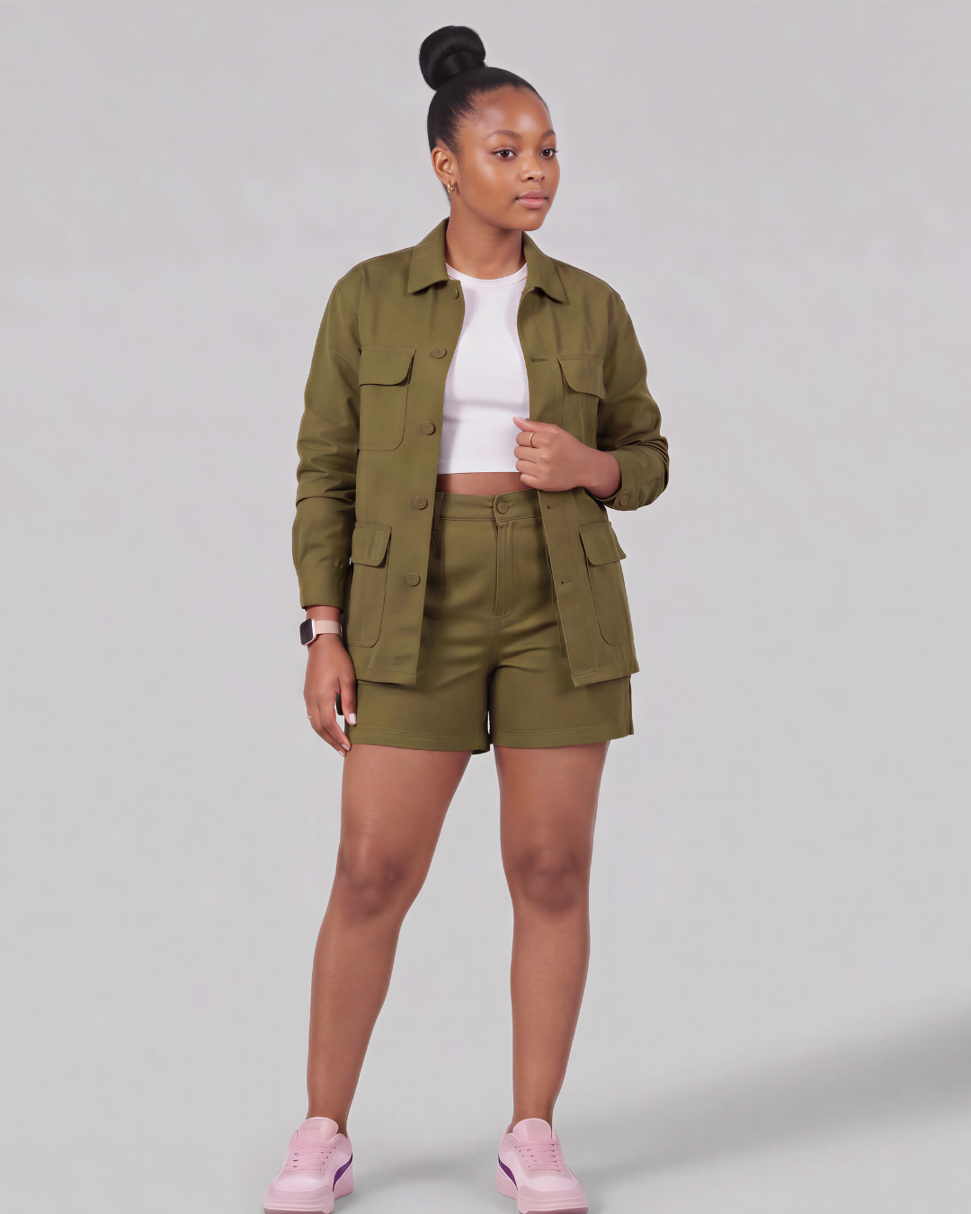 Girls' Carpenter Utility Shorts + Four-Pocket Utility Overshirt Set