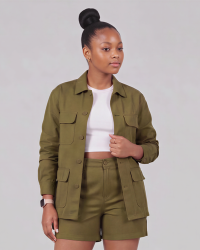 Girls' Carpenter Utility Shorts + Four-Pocket Utility Overshirt Set