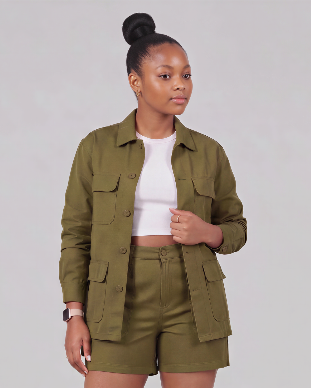 Girls' Carpenter Utility Shorts + Four-Pocket Utility Overshirt Set