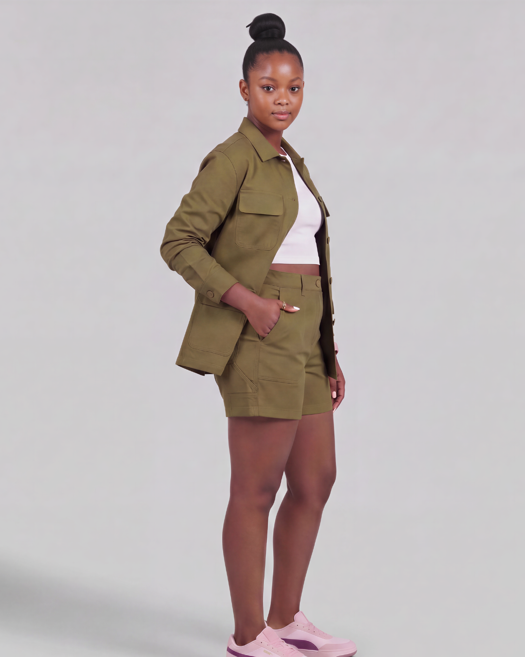 Girls' Carpenter Utility Shorts + Four-Pocket Utility Overshirt Set