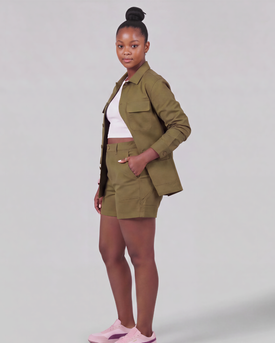Girls' Carpenter Utility Shorts + Four-Pocket Utility Overshirt Set