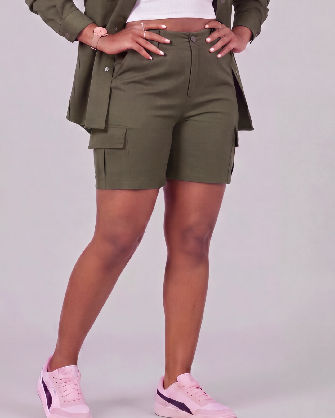 Girls' Relaxed Cargo Shorts + Snap-Button Overshirt Set