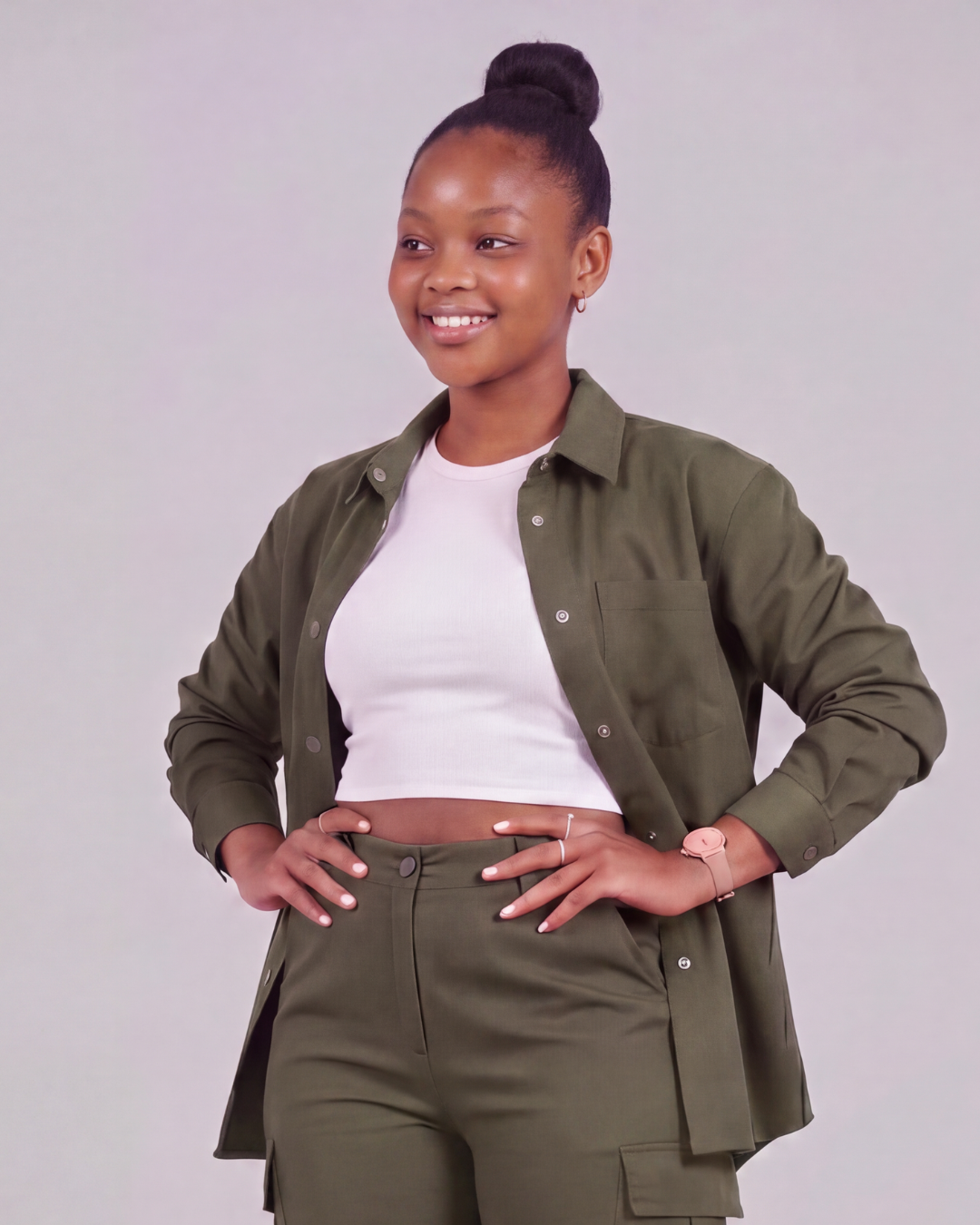 Girls' Relaxed Cargo Shorts + Snap-Button Overshirt Set