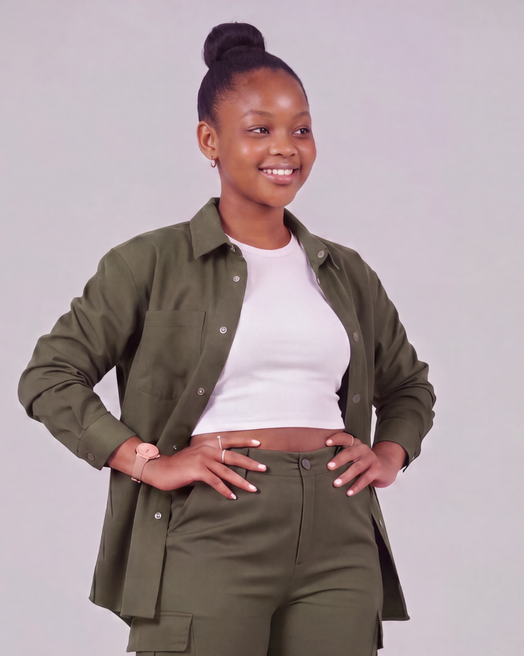 Girls' Relaxed Cargo Shorts + Snap-Button Overshirt Set
