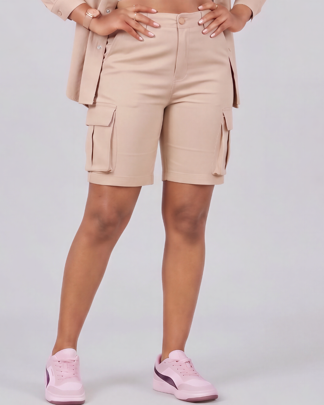 Girls' Relaxed Cargo Shorts + Snap-Button Overshirt Set