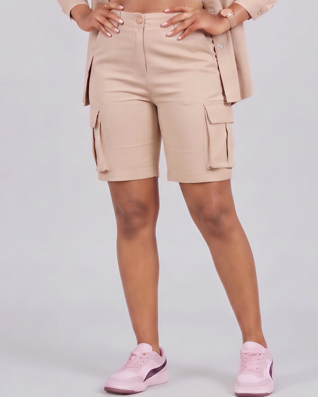 Girls' Relaxed Cargo Shorts + Snap-Button Overshirt Set