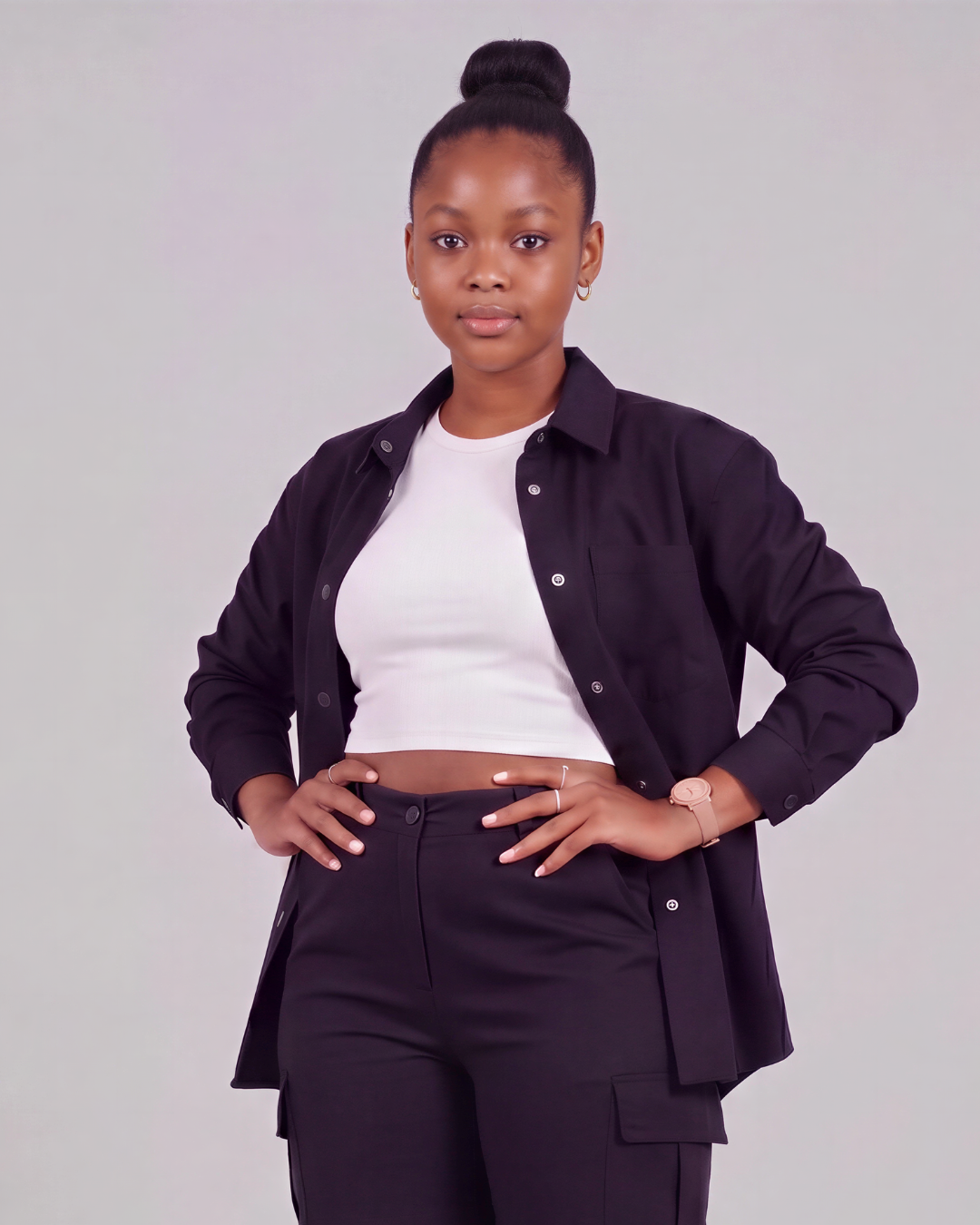 Girls' Relaxed Cargo Shorts + Snap-Button Overshirt Set