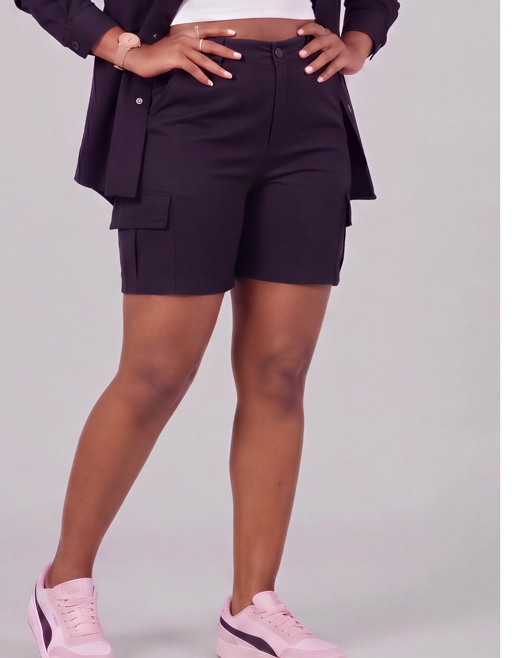 Girls' Relaxed Cargo Shorts + Snap-Button Overshirt Set