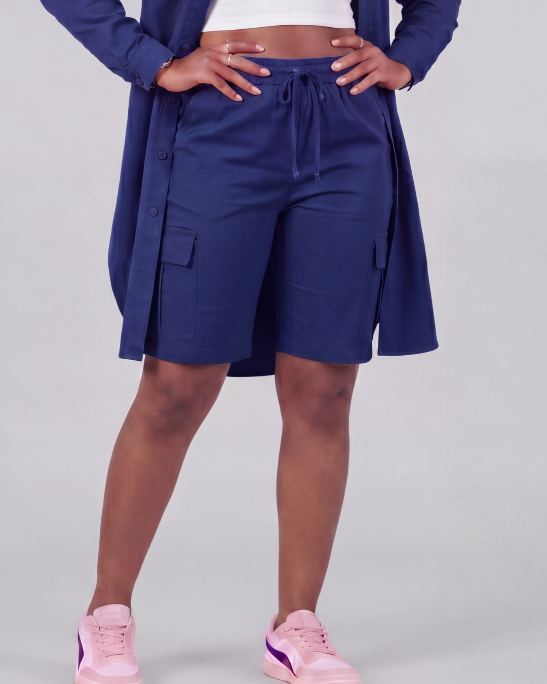 Girls' Tapered Cargo Shorts + Long-Line Overshirt Set