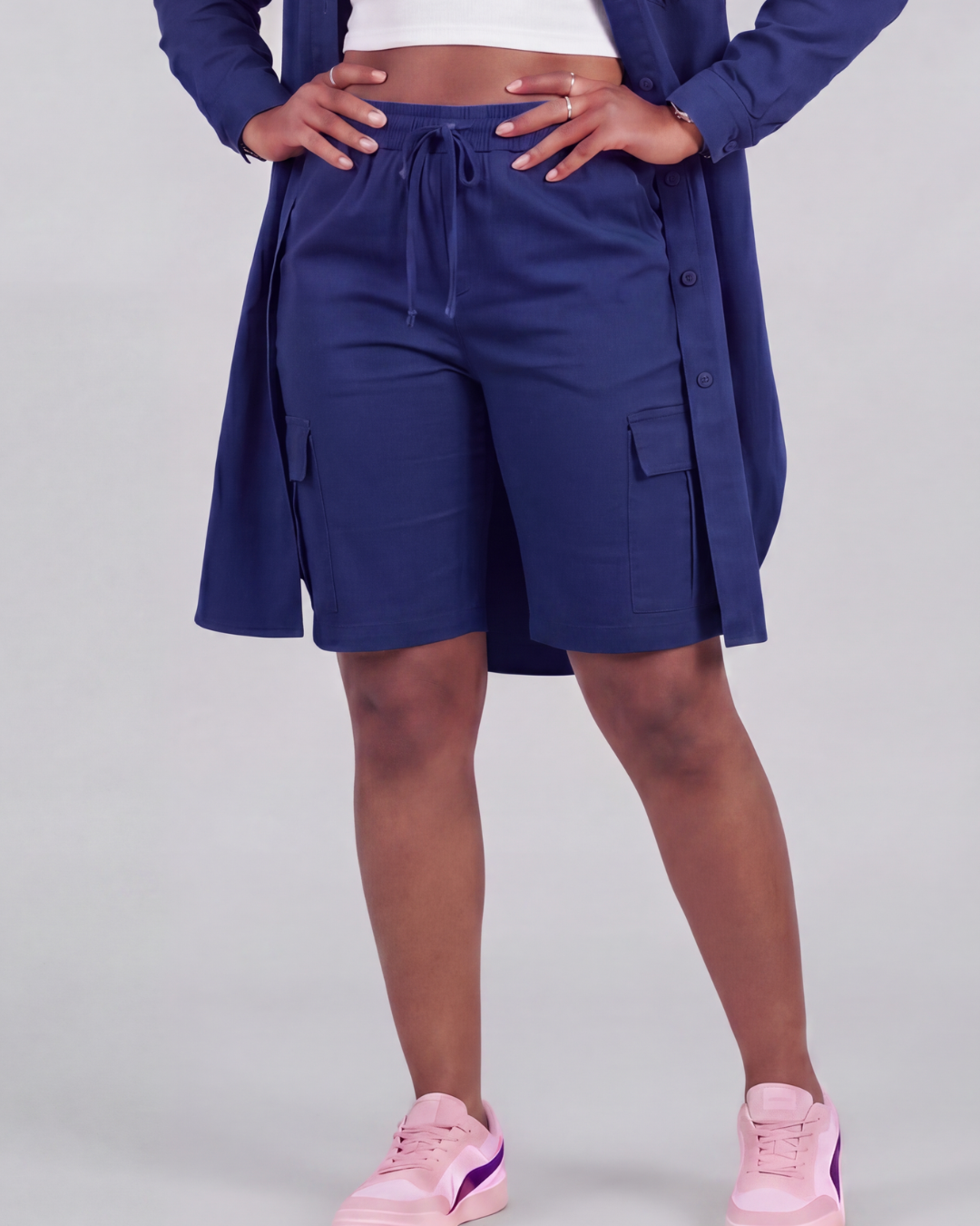 Girls' Tapered Cargo Shorts + Long-Line Overshirt Set