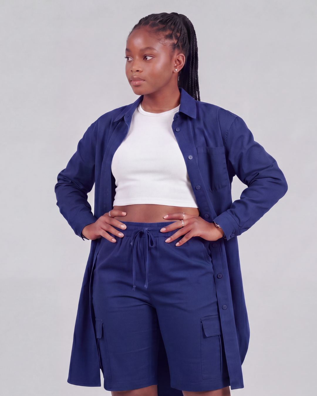 Girls' Tapered Cargo Shorts + Long-Line Overshirt Set