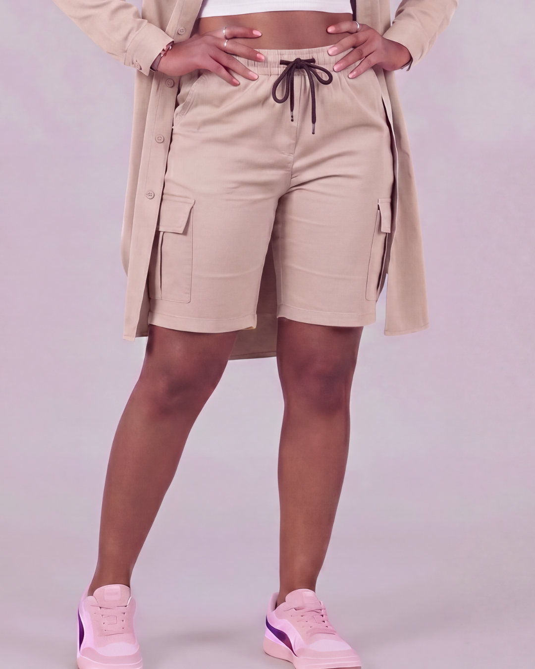Girls' Tapered Cargo Shorts + Long-Line Overshirt Set