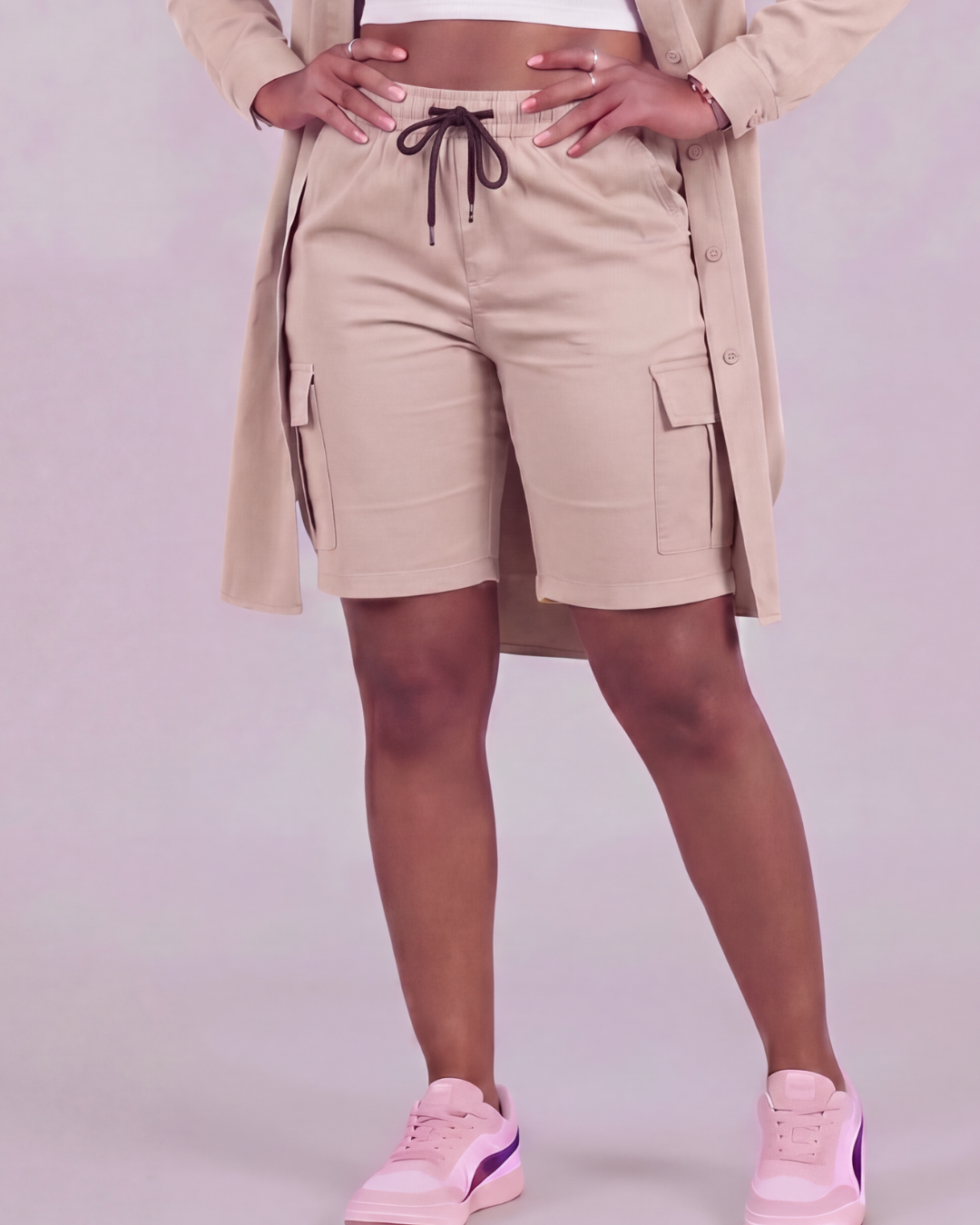 Girls' Tapered Cargo Shorts + Long-Line Overshirt Set