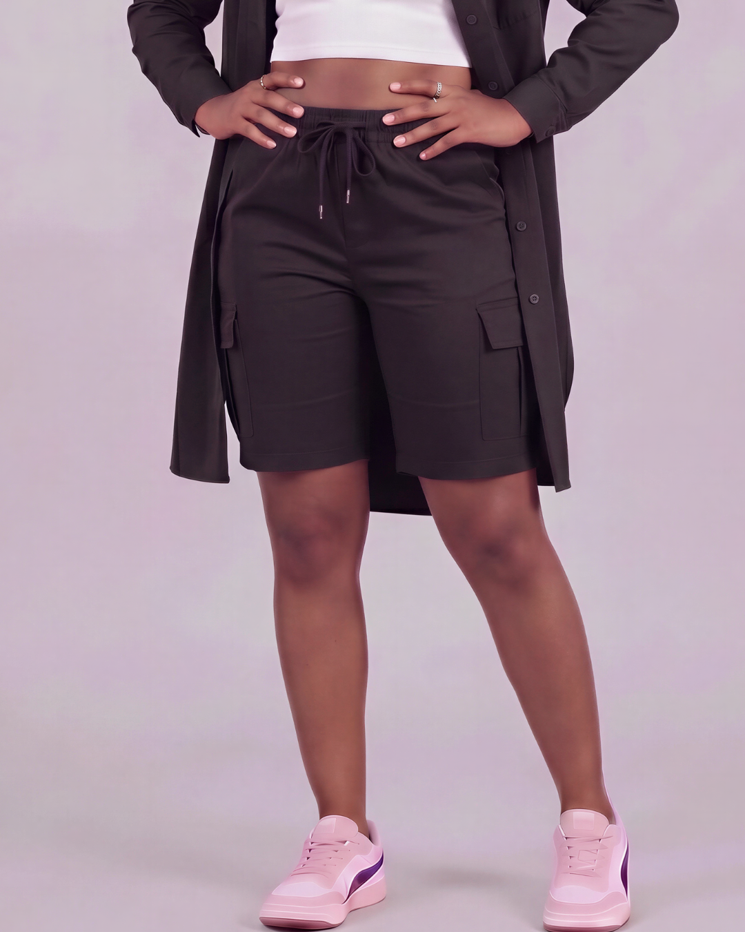 Girls' Tapered Cargo Shorts + Long-Line Overshirt Set