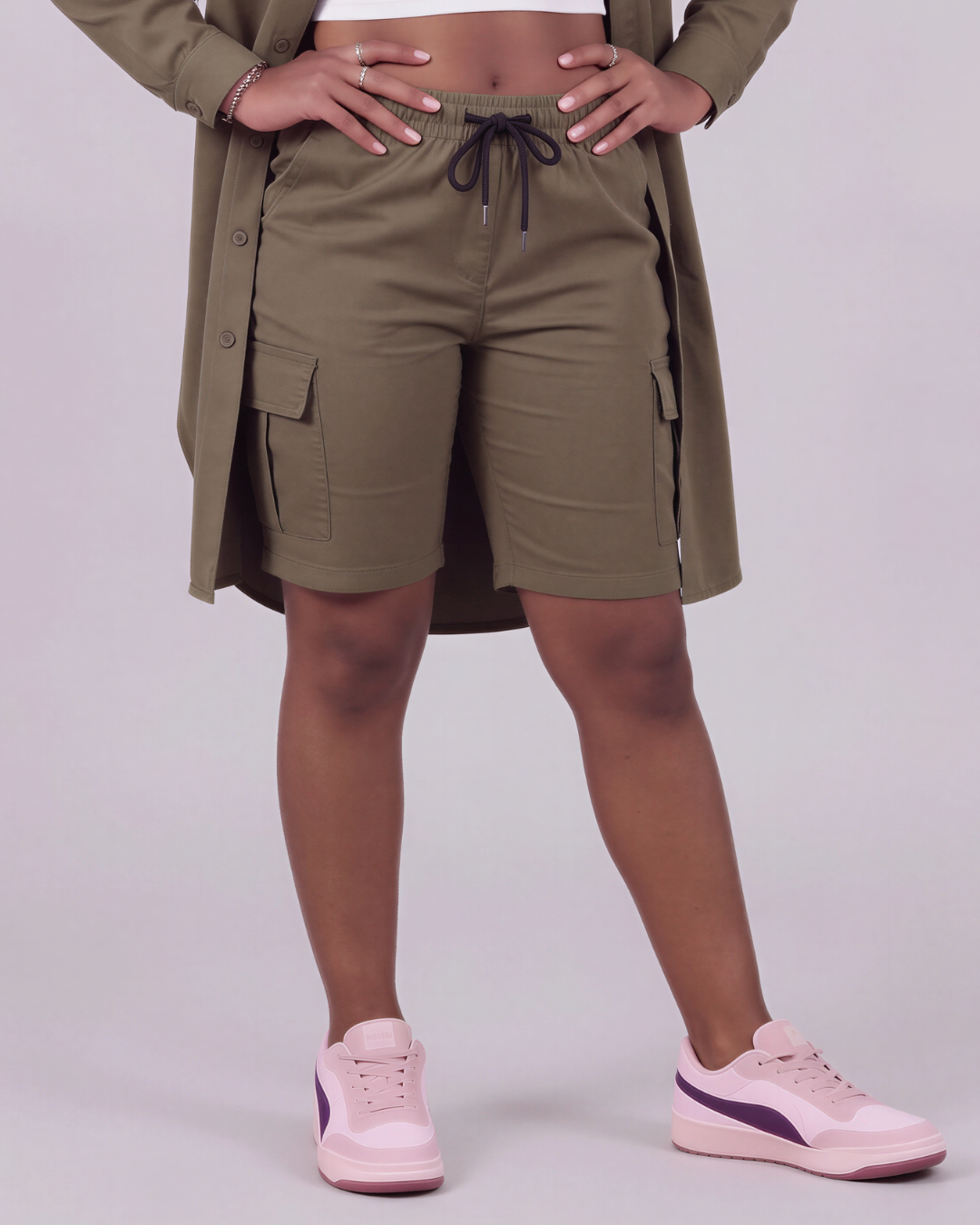 Girls' Tapered Cargo Shorts + Long-Line Overshirt Set