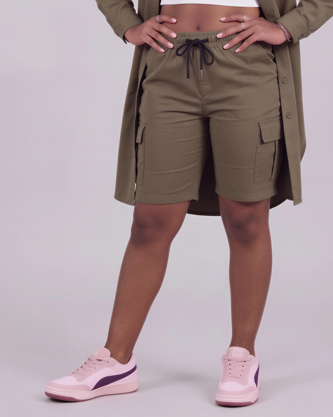 Girls' Tapered Cargo Shorts + Long-Line Overshirt Set
