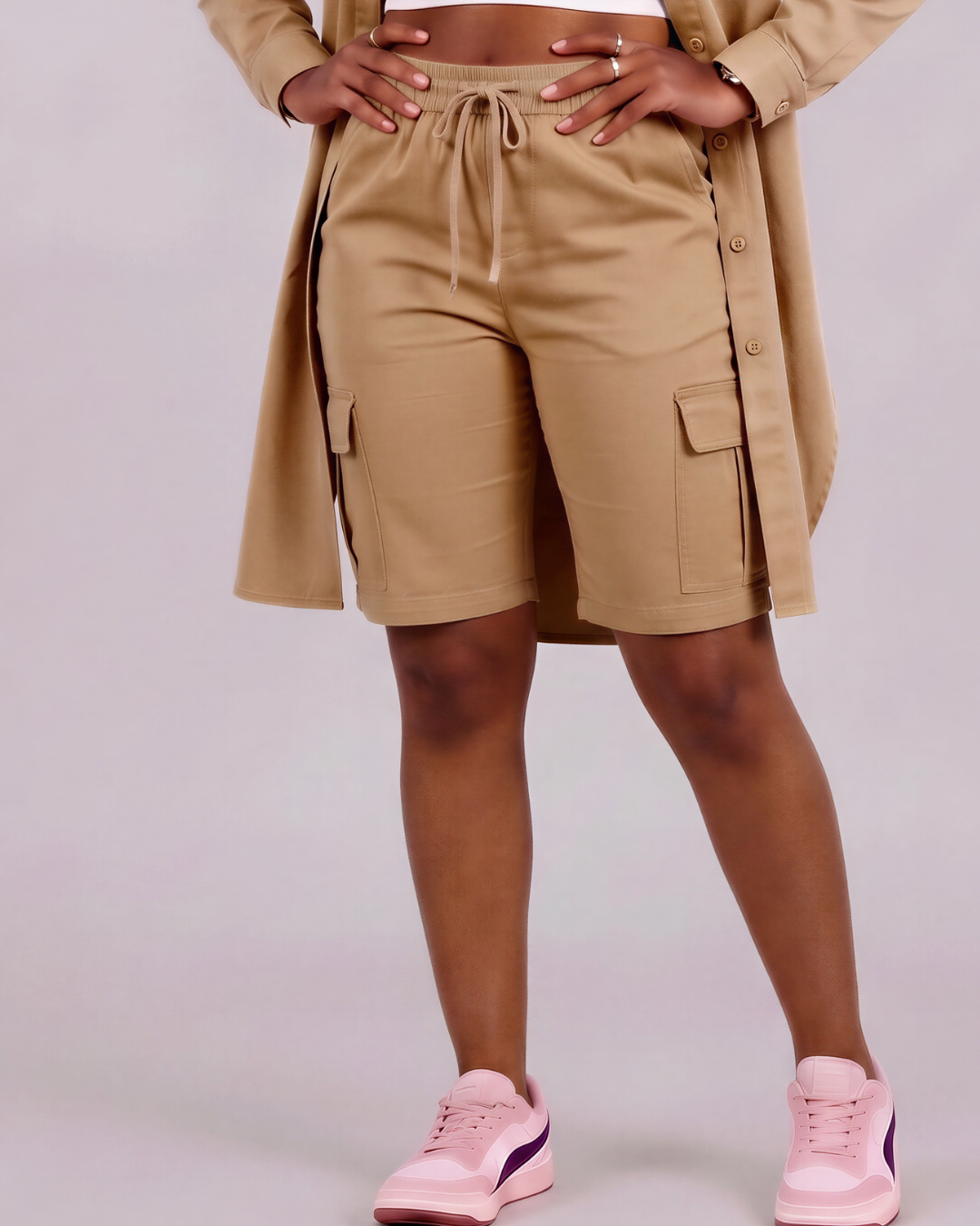 Girls' Tapered Cargo Shorts + Long-Line Overshirt Set