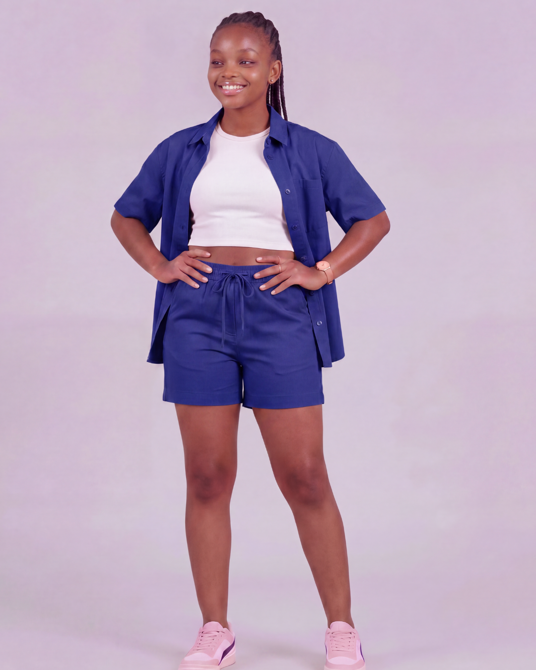 Girls' Drawstring Chino Shorts + Short-Sleeve Overshirt Set
