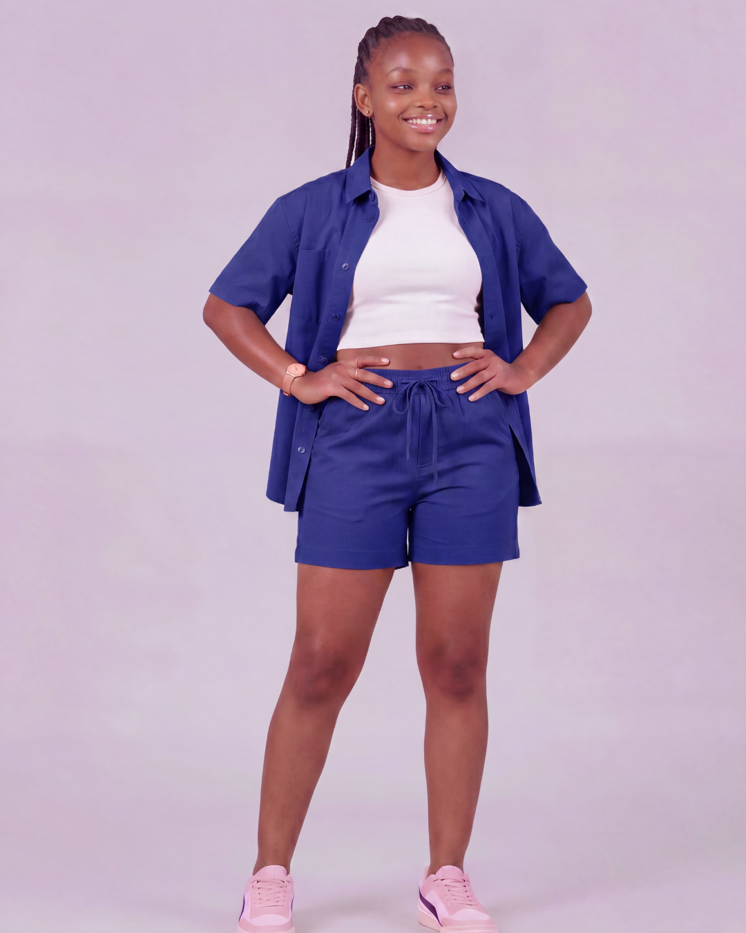 Girls' Drawstring Chino Shorts + Short-Sleeve Overshirt Set