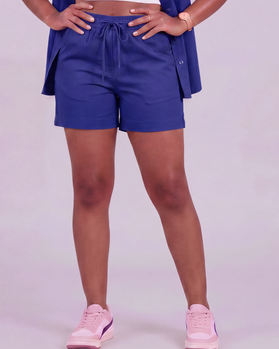 Girls' Drawstring Chino Shorts + Short-Sleeve Overshirt Set