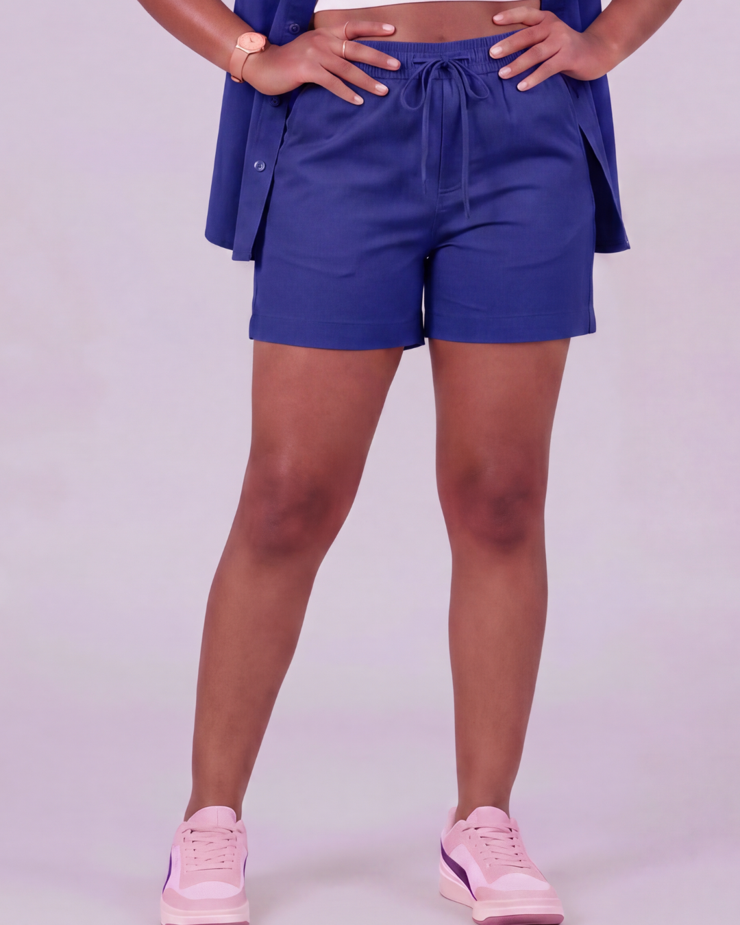 Girls' Drawstring Chino Shorts + Short-Sleeve Overshirt Set