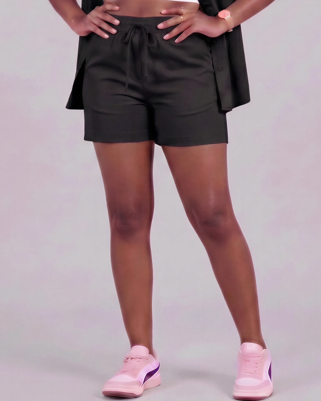 Girls' Drawstring Chino Shorts + Short-Sleeve Overshirt Set