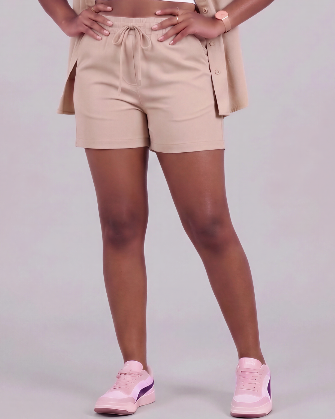Girls' Drawstring Chino Shorts + Short-Sleeve Overshirt Set