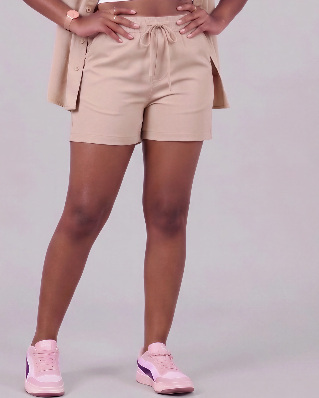 Girls' Drawstring Chino Shorts + Short-Sleeve Overshirt Set