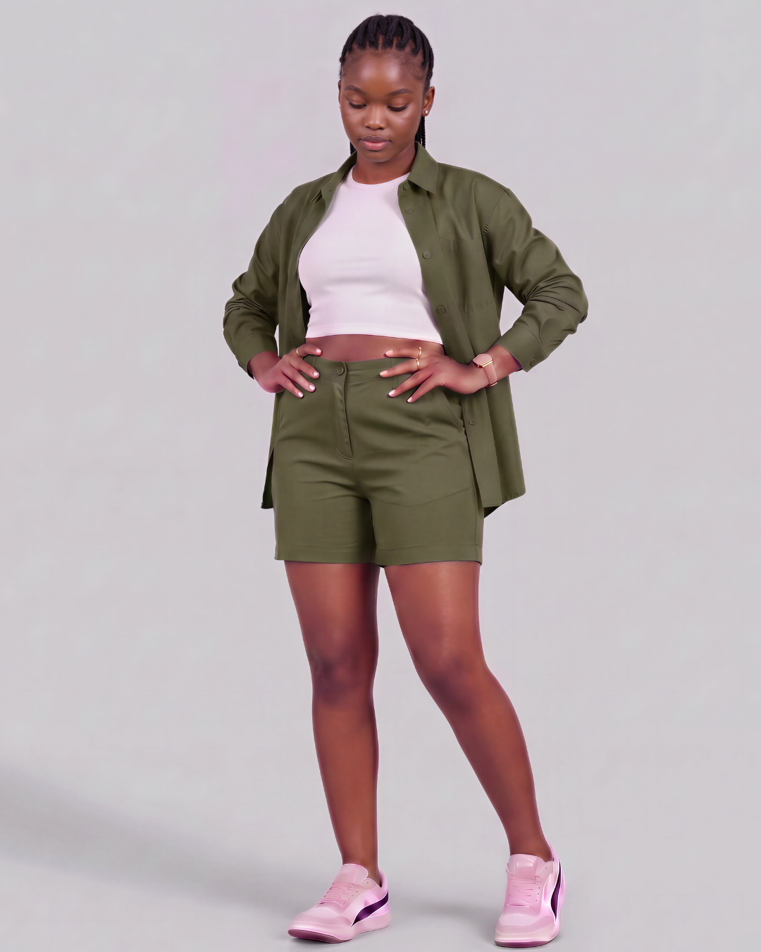 Girls' Classic Chino Shorts + Classic Long-Sleeve Overshirt Set