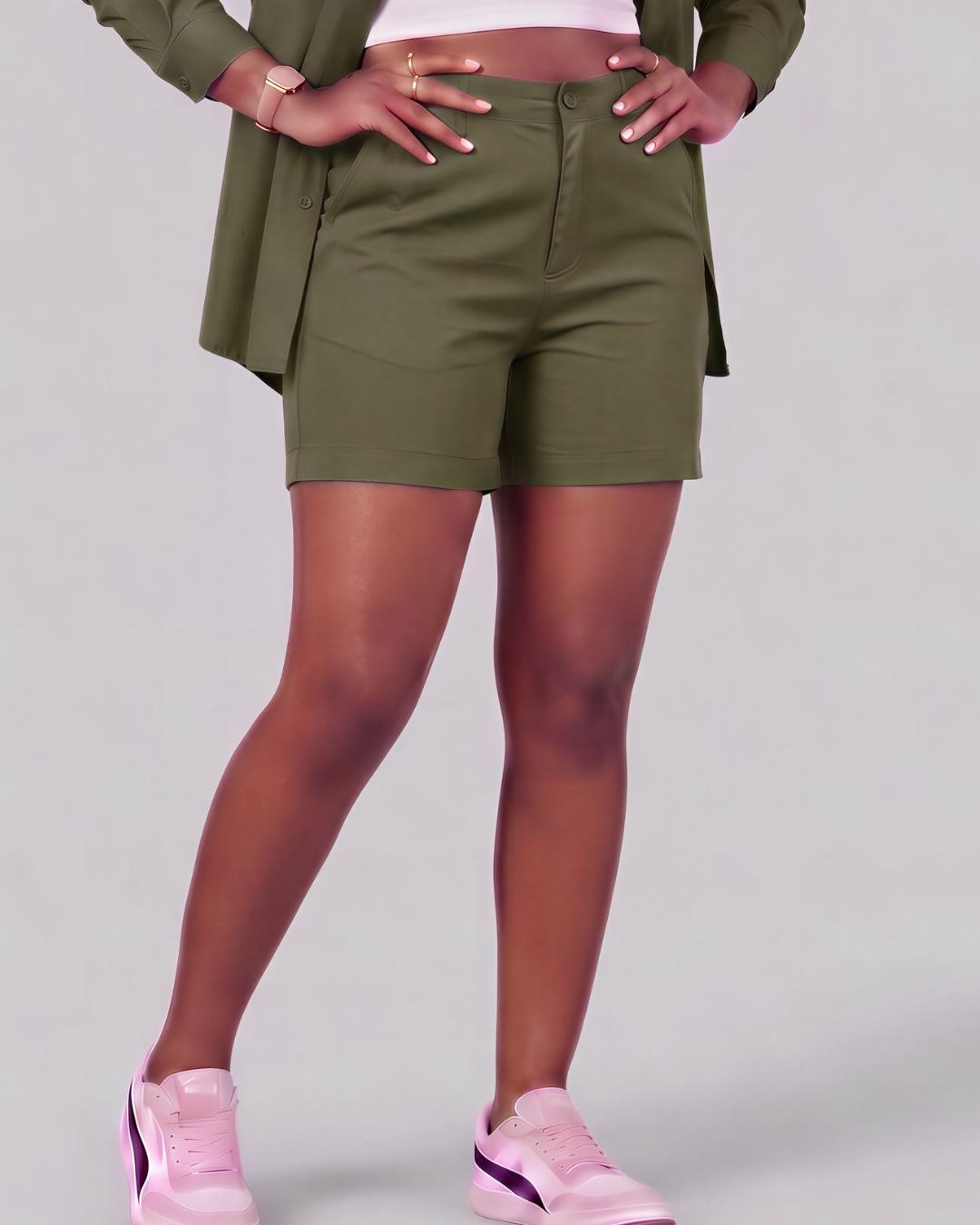 Girls' Classic Chino Shorts + Classic Long-Sleeve Overshirt Set