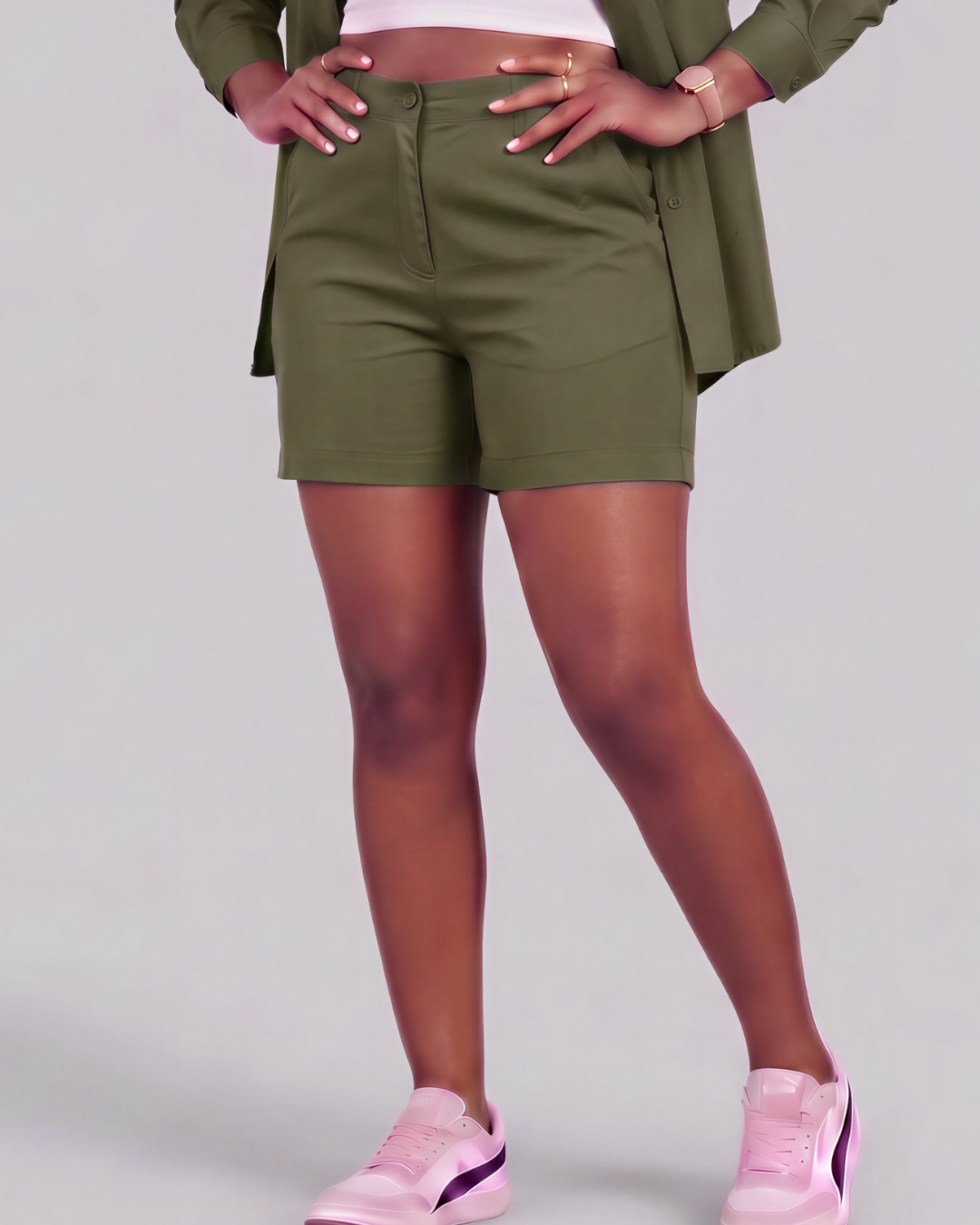 Girls' Classic Chino Shorts + Classic Long-Sleeve Overshirt Set