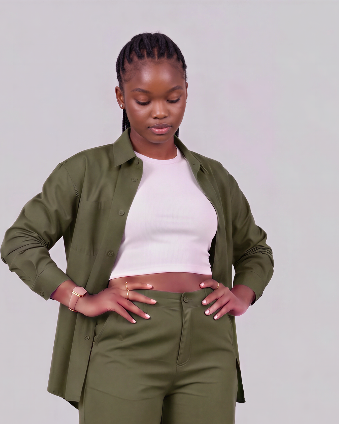 Girls' Classic Chino Shorts + Classic Long-Sleeve Overshirt Set