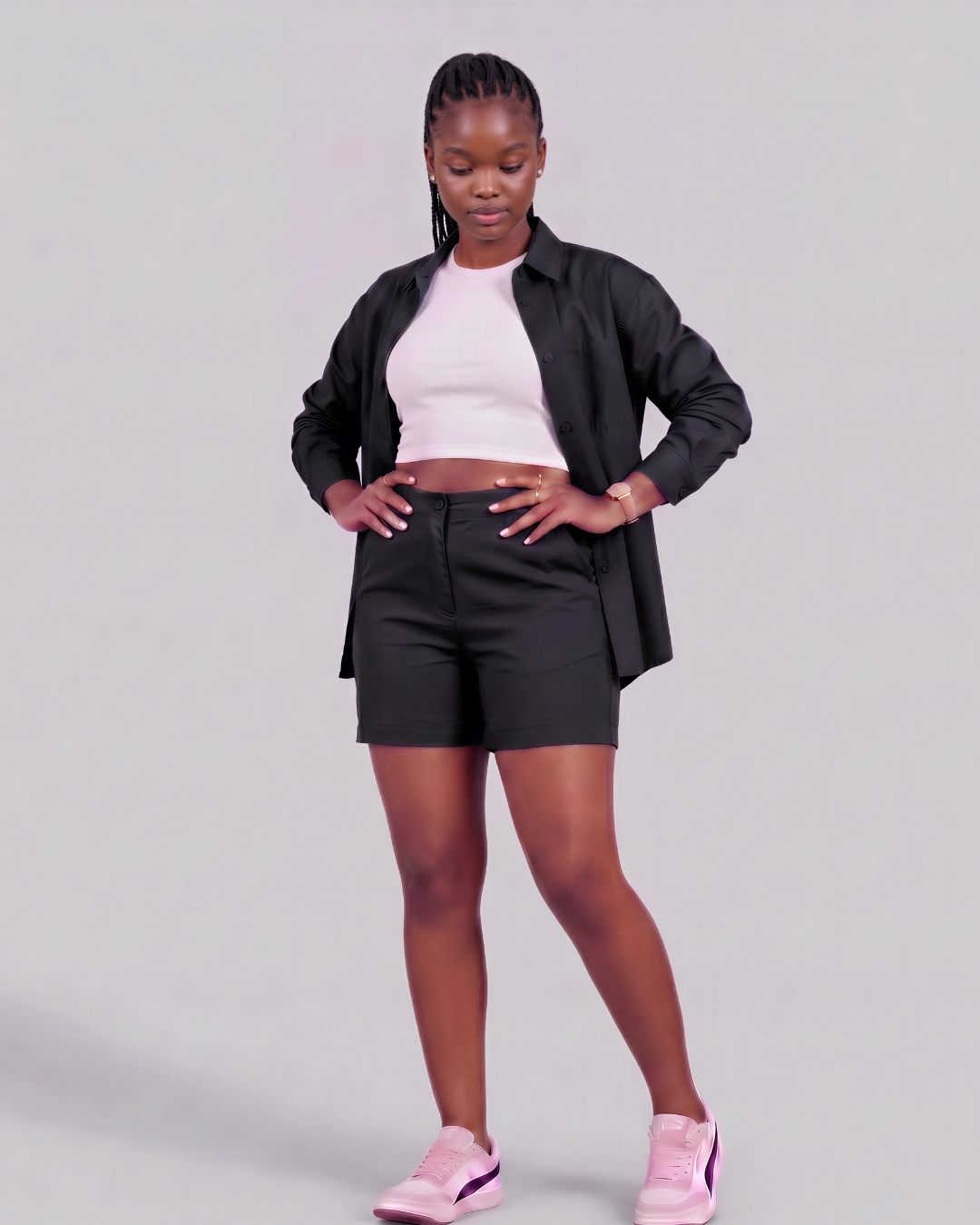 Girls' Classic Chino Shorts + Classic Long-Sleeve Overshirt Set
