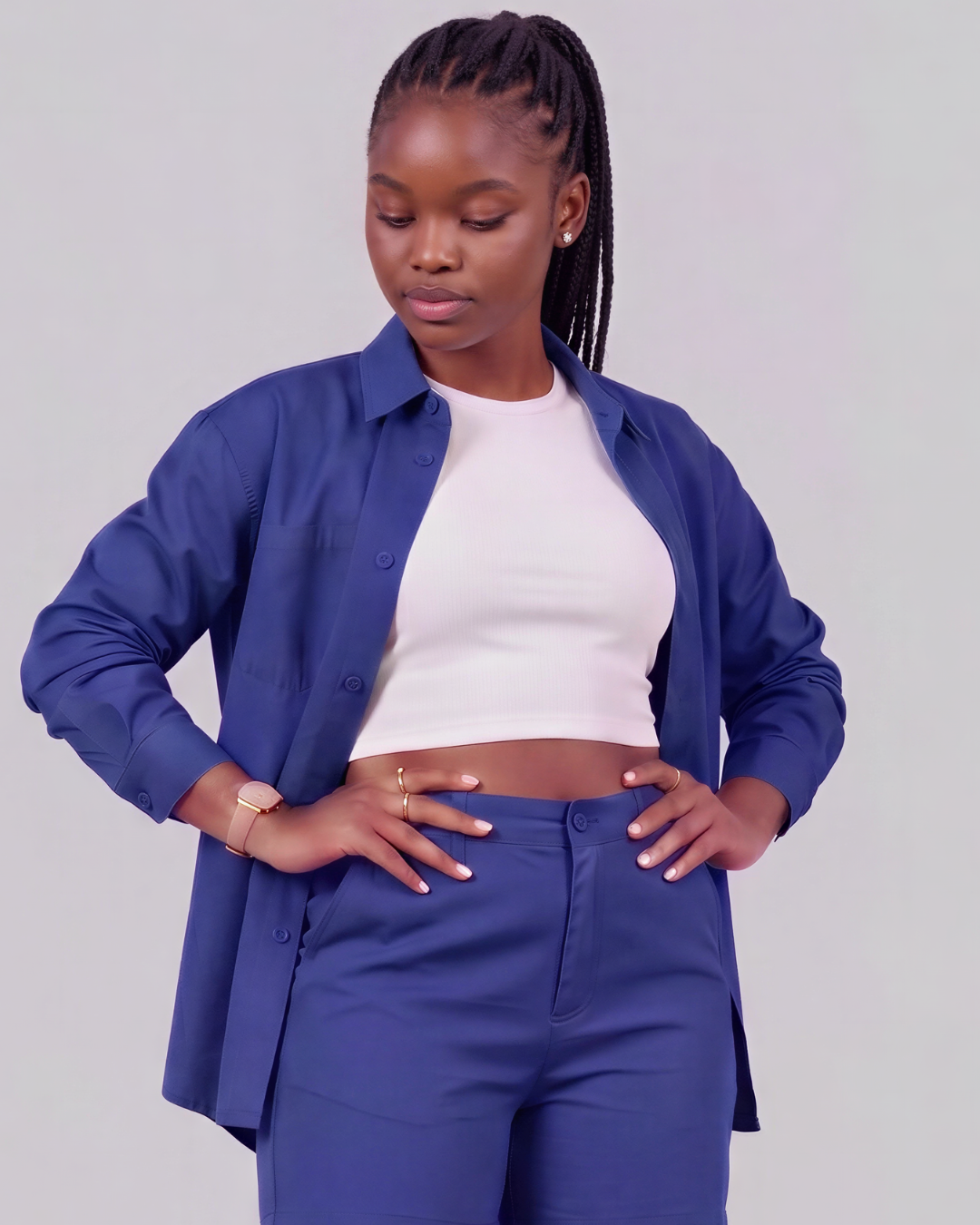 Girls' Classic Chino Shorts + Classic Long-Sleeve Overshirt Set