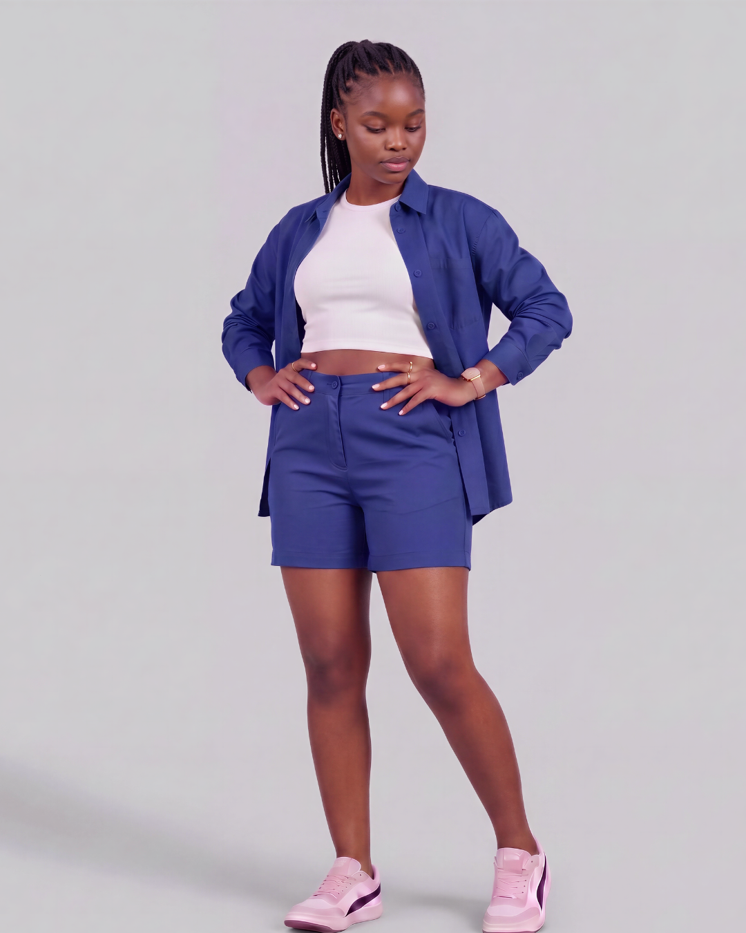 Girls' Classic Chino Shorts + Classic Long-Sleeve Overshirt Set