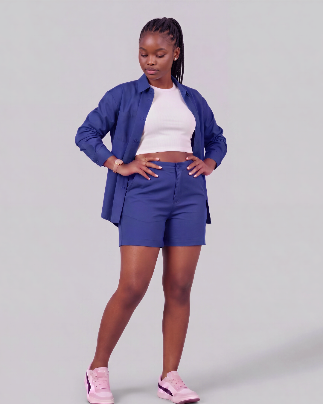 Girls' Classic Chino Shorts + Classic Long-Sleeve Overshirt Set