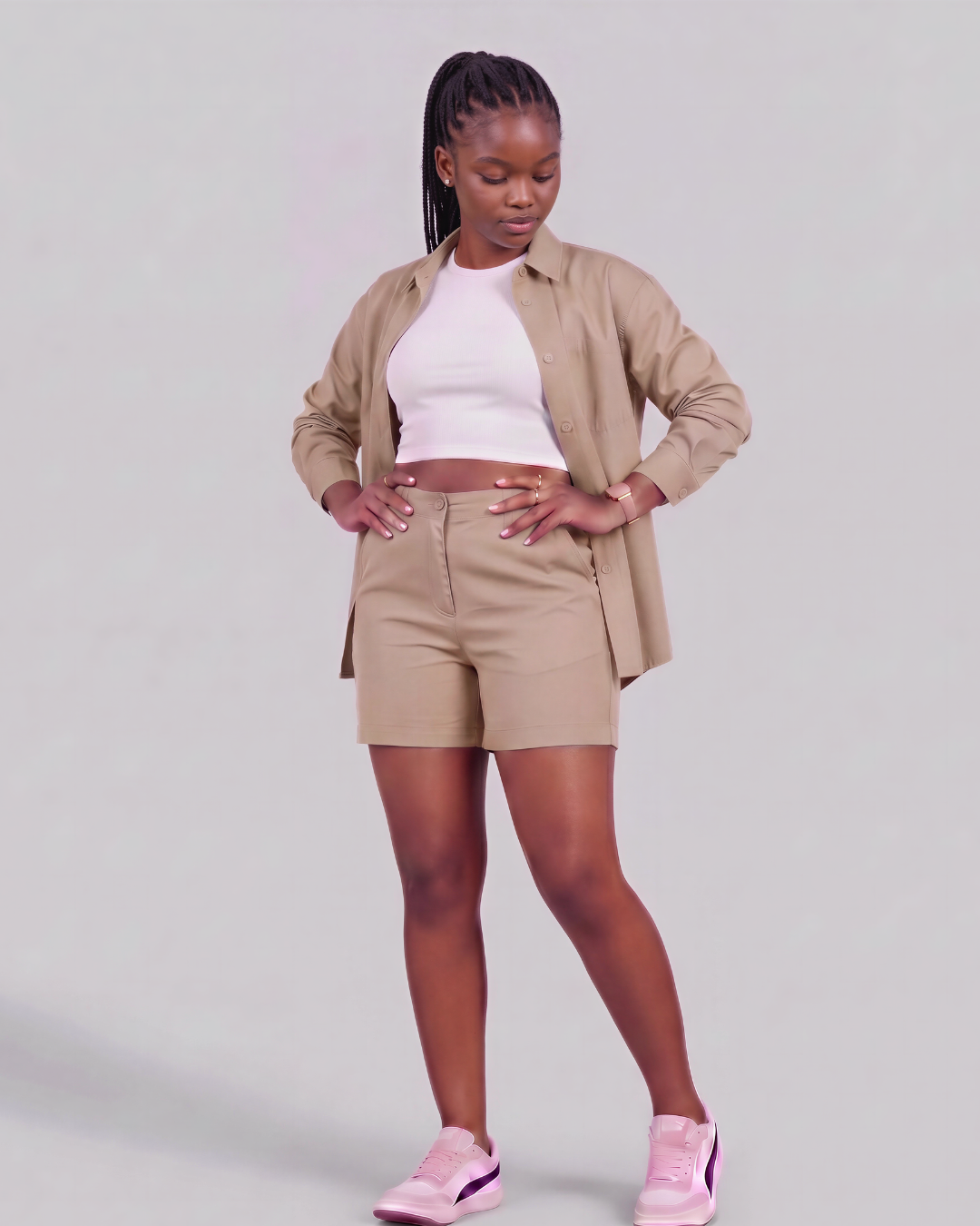 Girls' Classic Chino Shorts + Classic Long-Sleeve Overshirt Set
