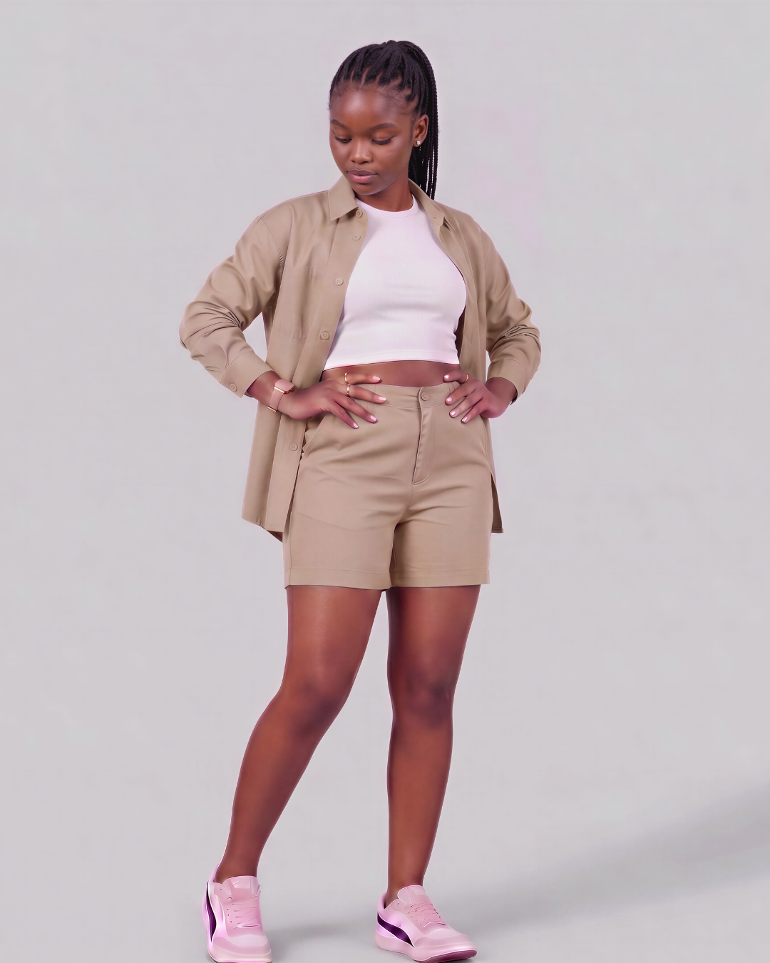 Girls' Classic Chino Shorts + Classic Long-Sleeve Overshirt Set