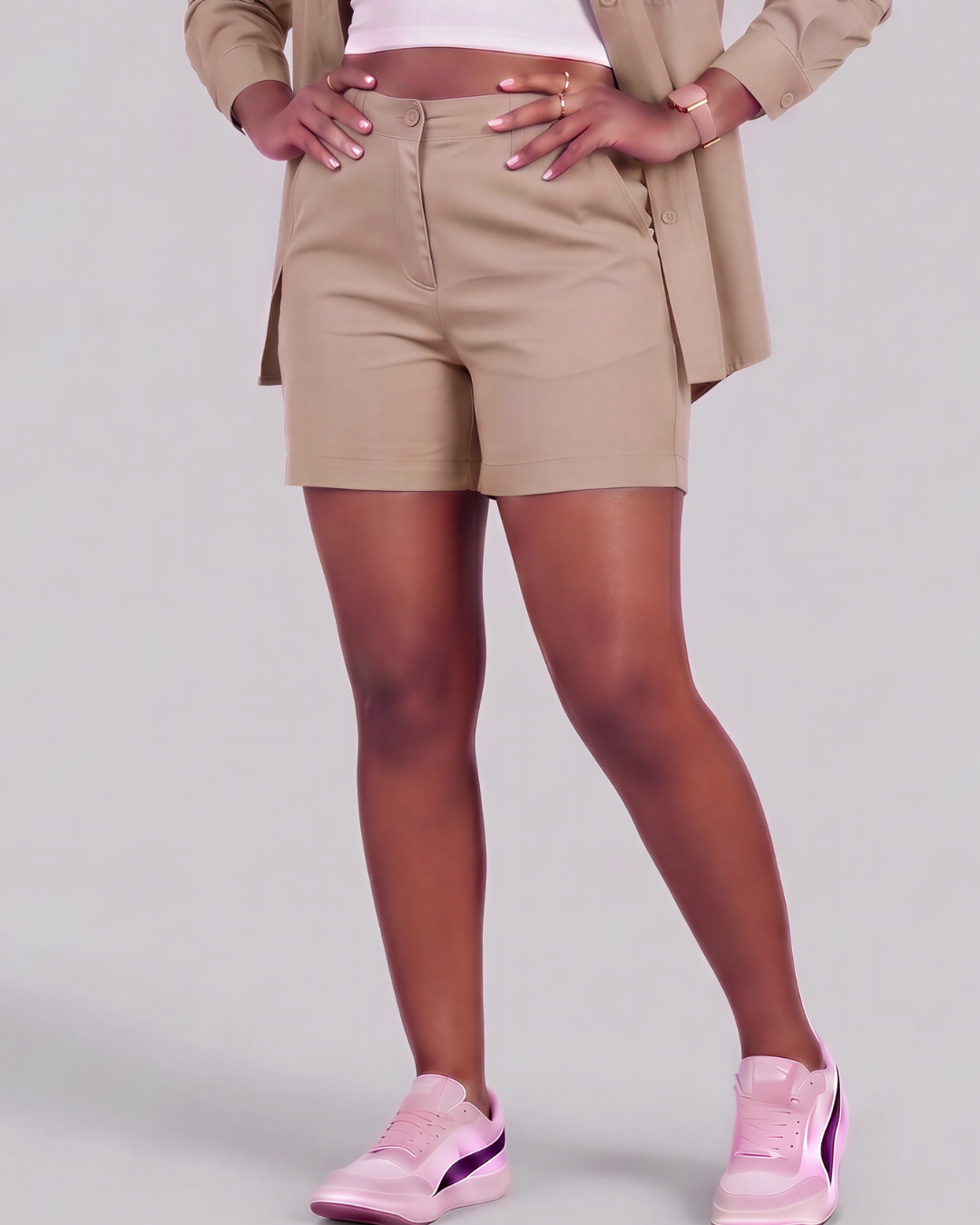Girls' Classic Chino Shorts + Classic Long-Sleeve Overshirt Set