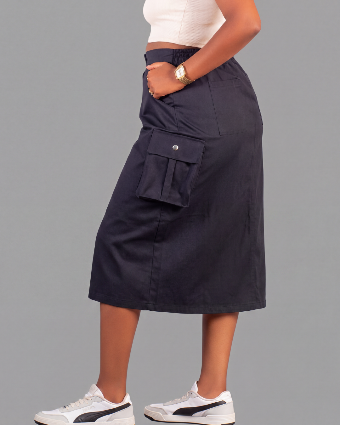 Women's A-Line Cargo Midi Skirt
