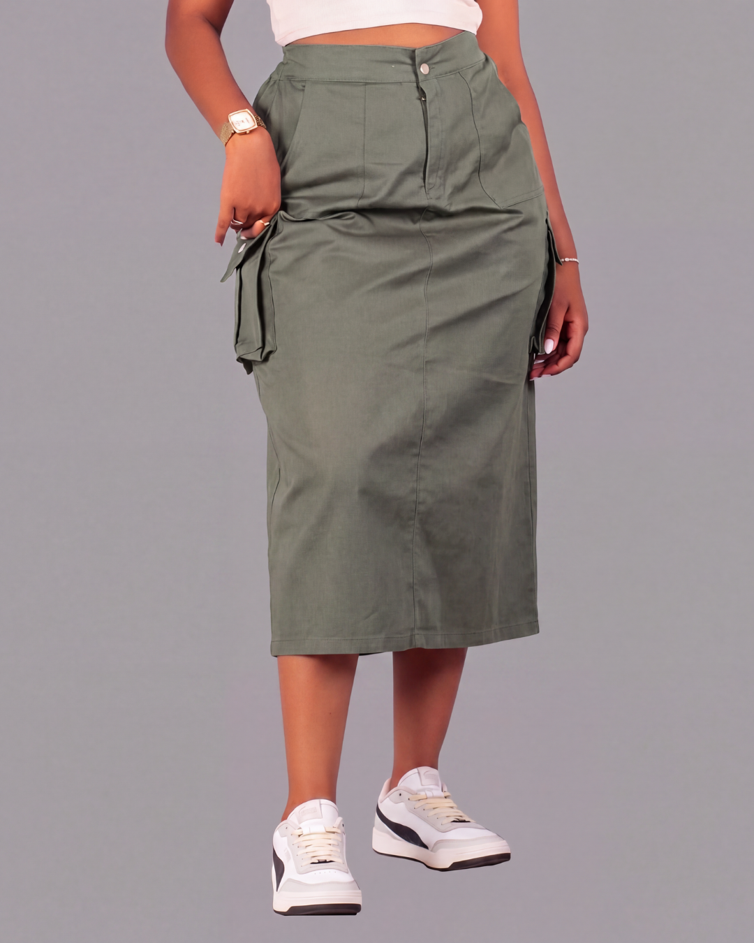 Women's A-Line Cargo Midi Skirt