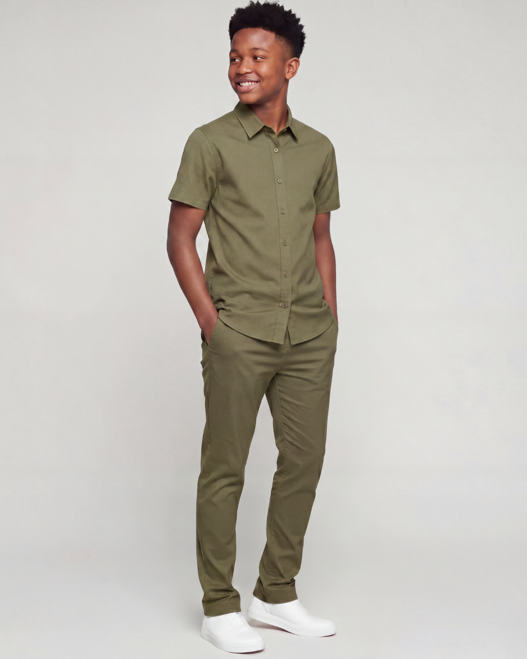 Boys' Drawstring Chino Pants + Short-Sleeve Overshirt Set