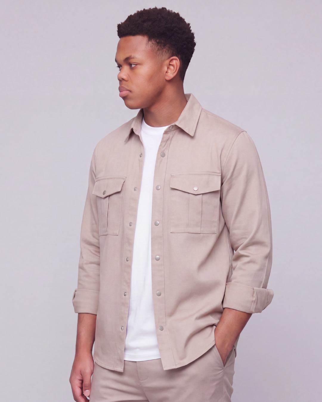 Boys' Relaxed Cargo Pants + Snap-Button Overshirt Set