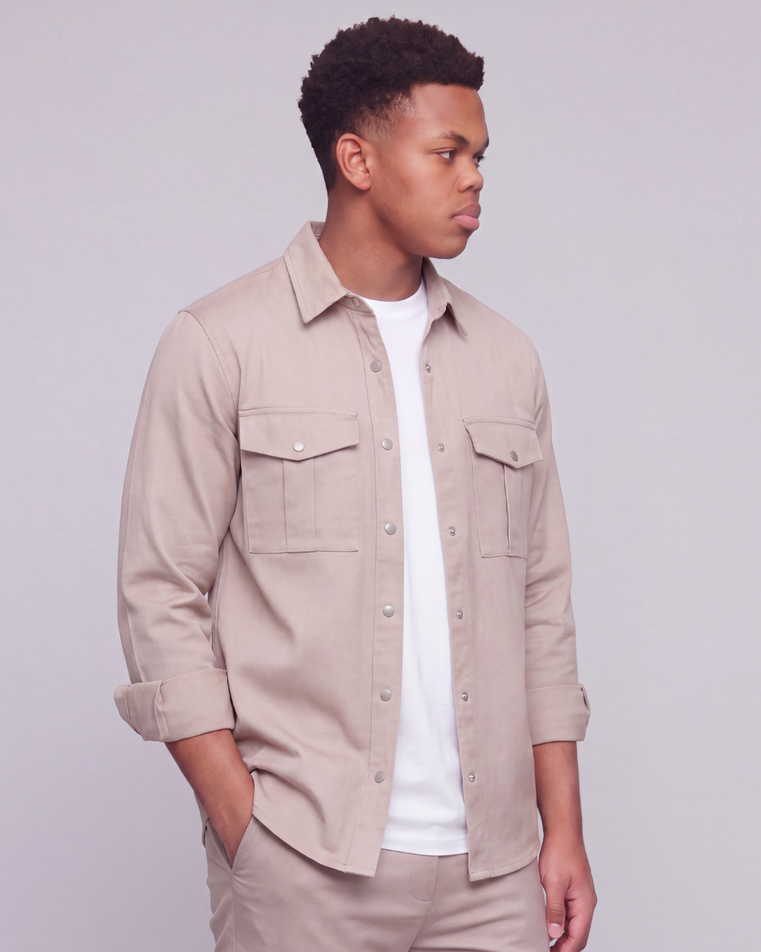 Boys' Relaxed Cargo Pants + Snap-Button Overshirt Set