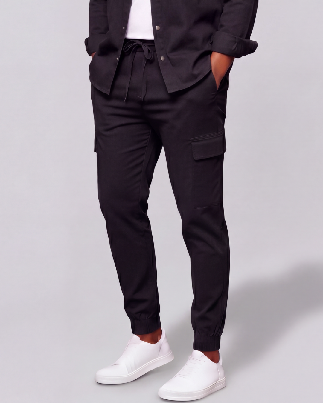 Boys' Cotton Twill Cargo Pants — Tapered Fit + Long-Line Overshirt Set