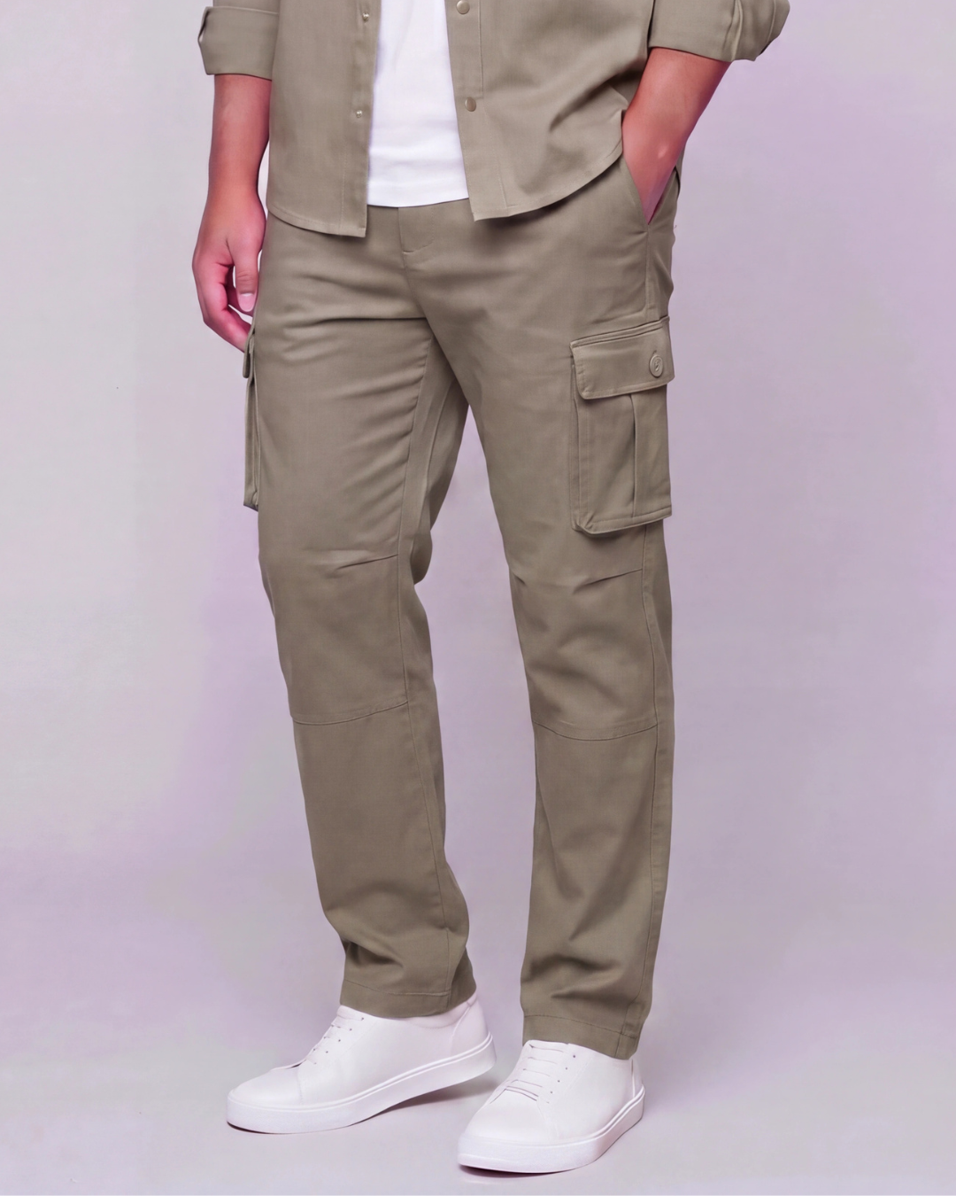 Men's Relaxed Cargo Pants + Snap-Button Overshirt Set