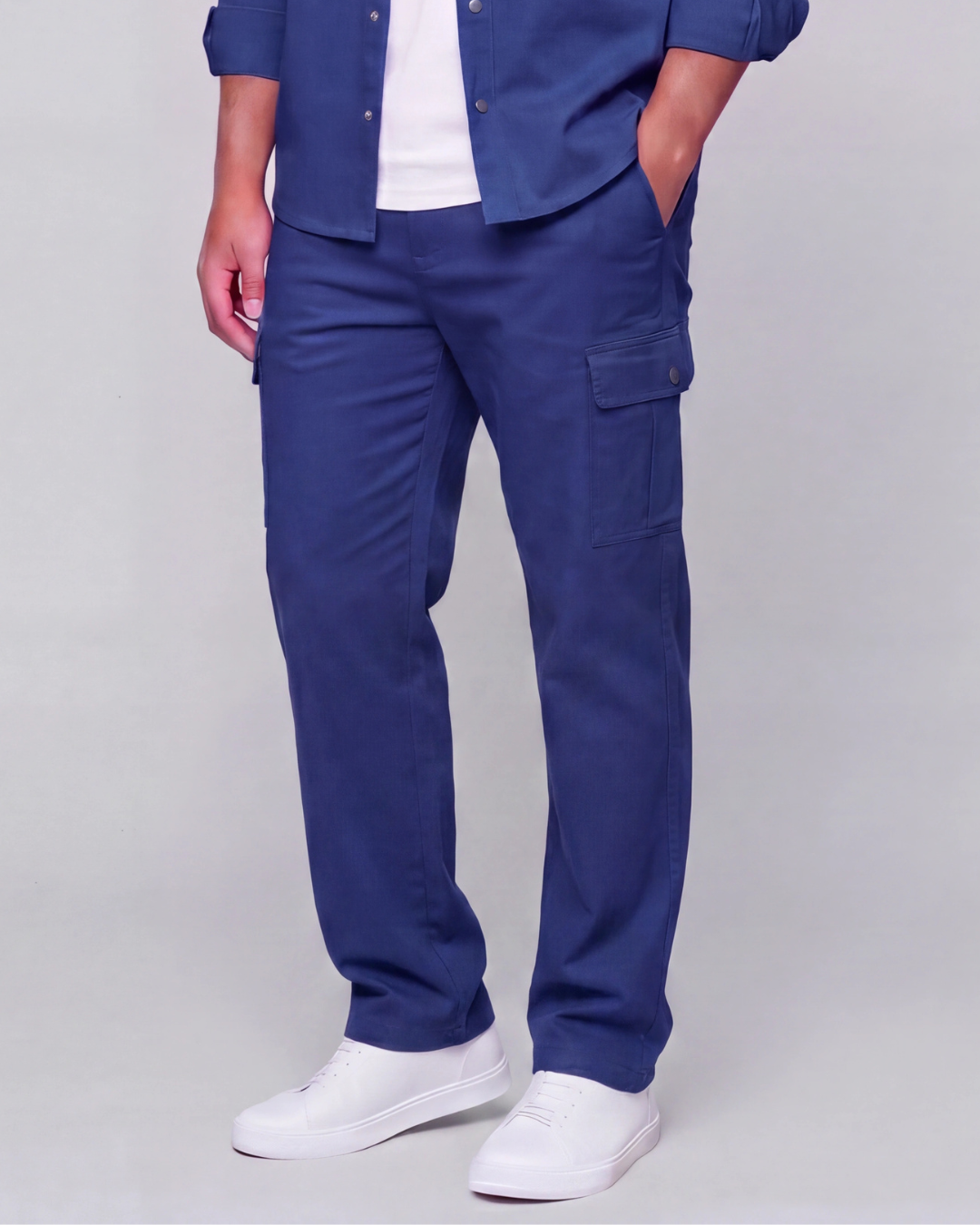 Men's Relaxed Cargo Pants + Snap-Button Overshirt Set