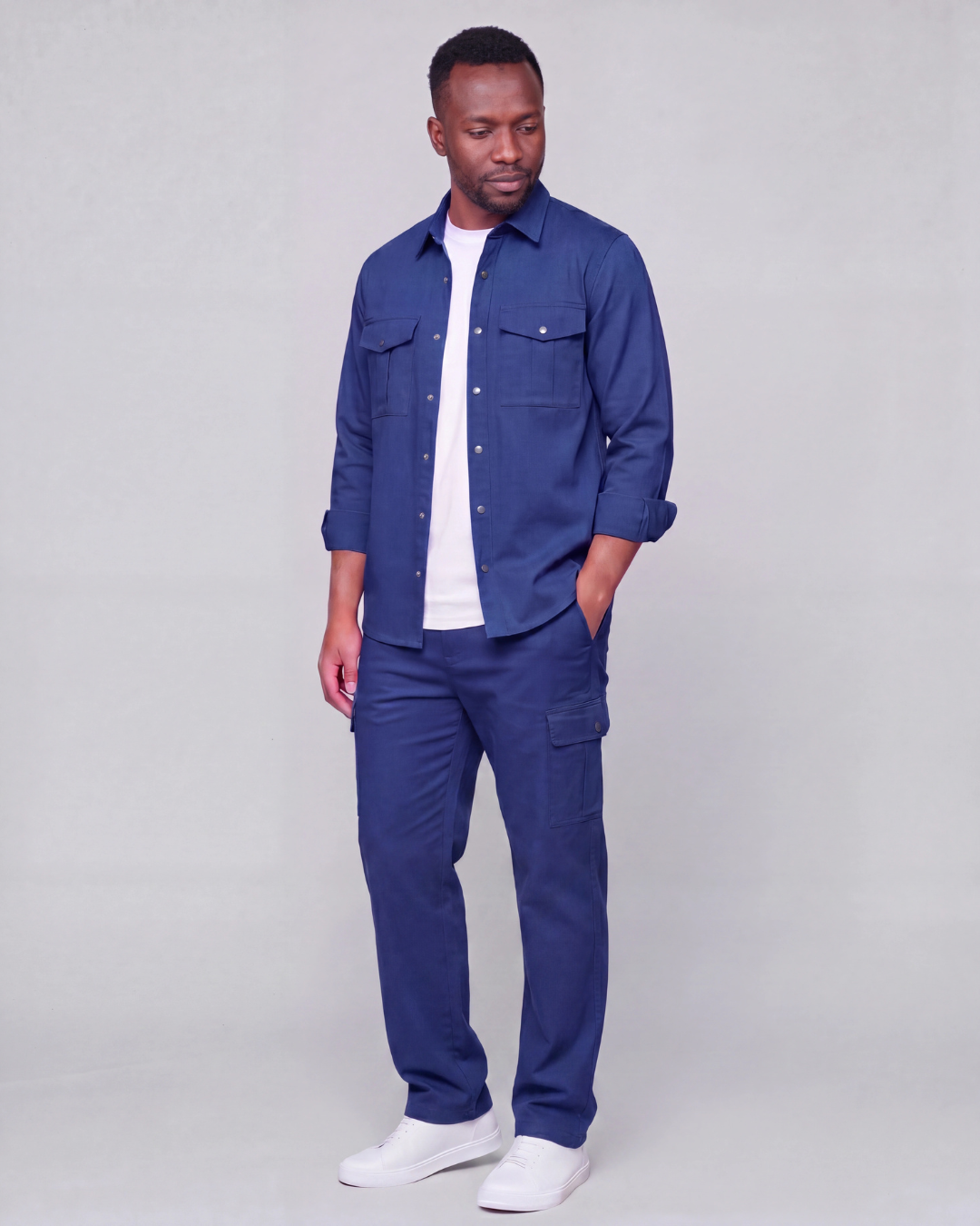 Men's Relaxed Cargo Pants + Snap-Button Overshirt Set
