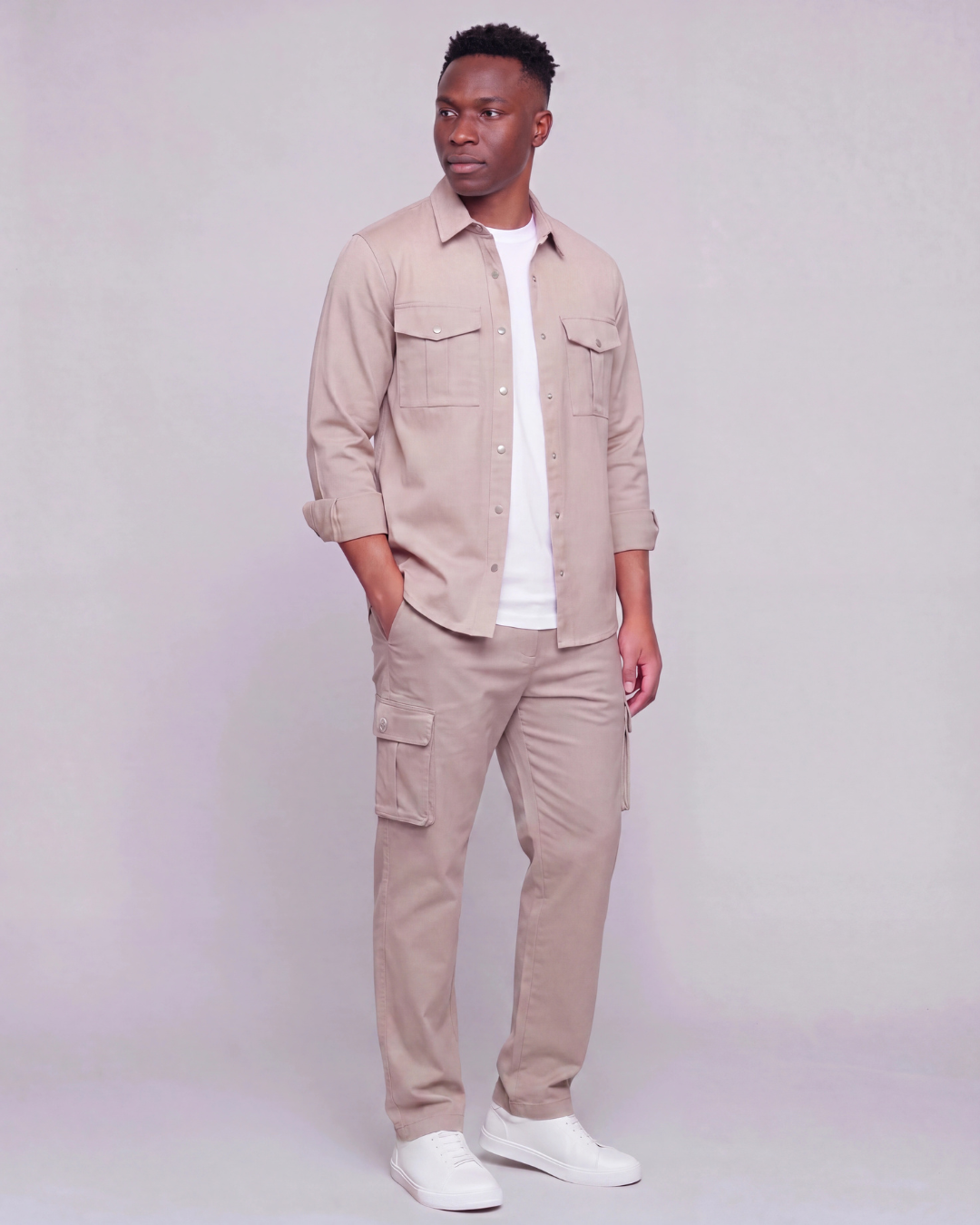 Men's Relaxed Cargo Pants + Snap-Button Overshirt Set