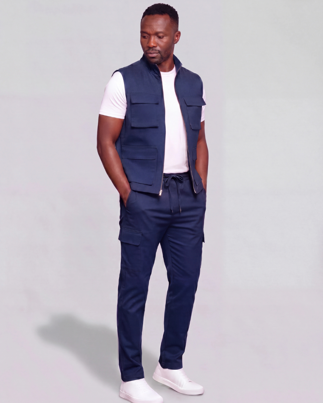 Men's Cotton Twill Cargo Tapered Pants + Twill Vest Set